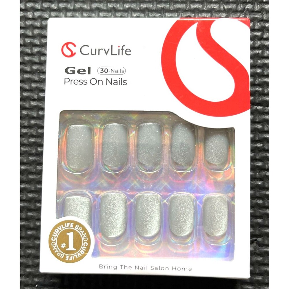 Curvlife Soft Gel Press on Nails, Silver Cat Eye Square Medium Style Full Cover